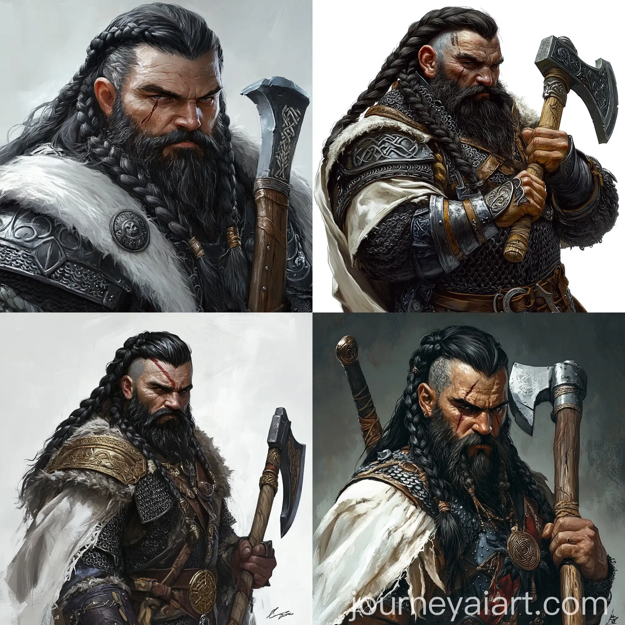 Dwarf-Ranger-in-Scale-Mail-Armor-with-Battle-Axe-and-Vikingstyle-Braided-Hair