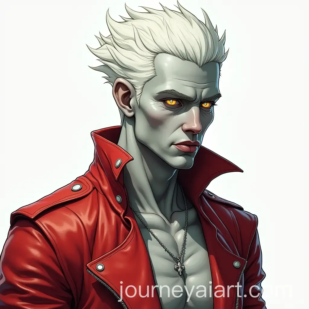 Surreal-Portrait-of-a-Goliath-with-Pale-Gray-Skin-in-a-Red-Biker-Jacket