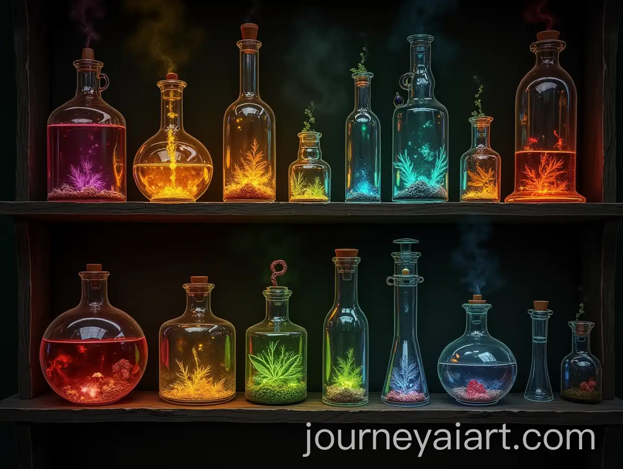 Fantasy-Alchemy-Laboratory-Shelf-with-Strange-Reagents-and-Instruments