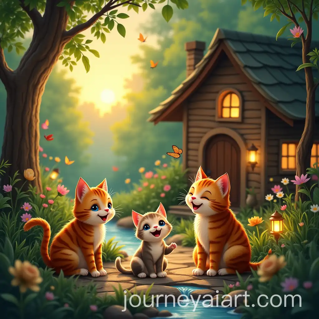 Happy-Cat-Family-Playing-in-Enchanting-Jungle-Cottage