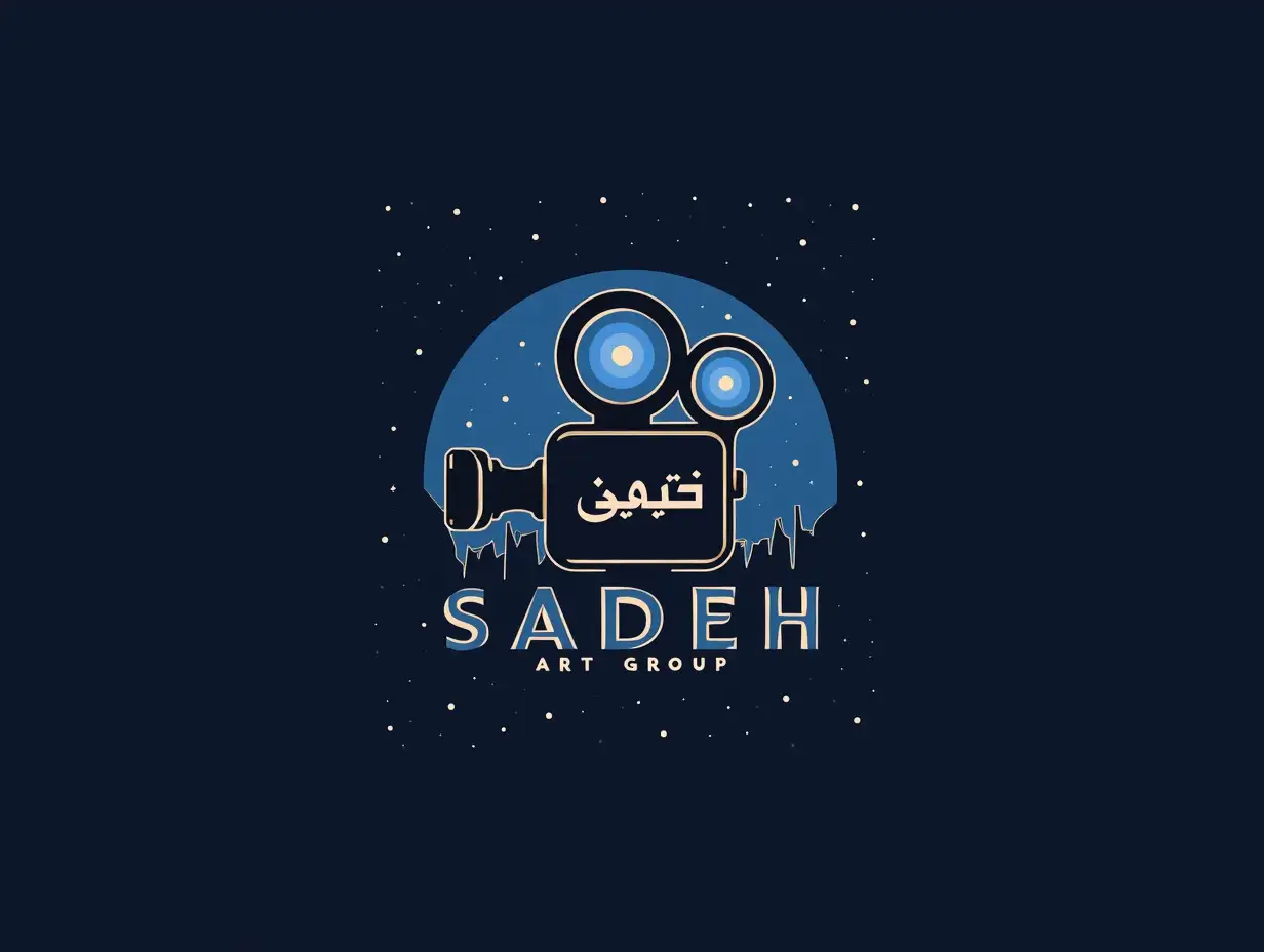 user_prompt: A logo for Sadeh art group, with a symbol and element of film camera, night and space of skynThe name of the group should be in the logo,nGroup name: Sadeh art group