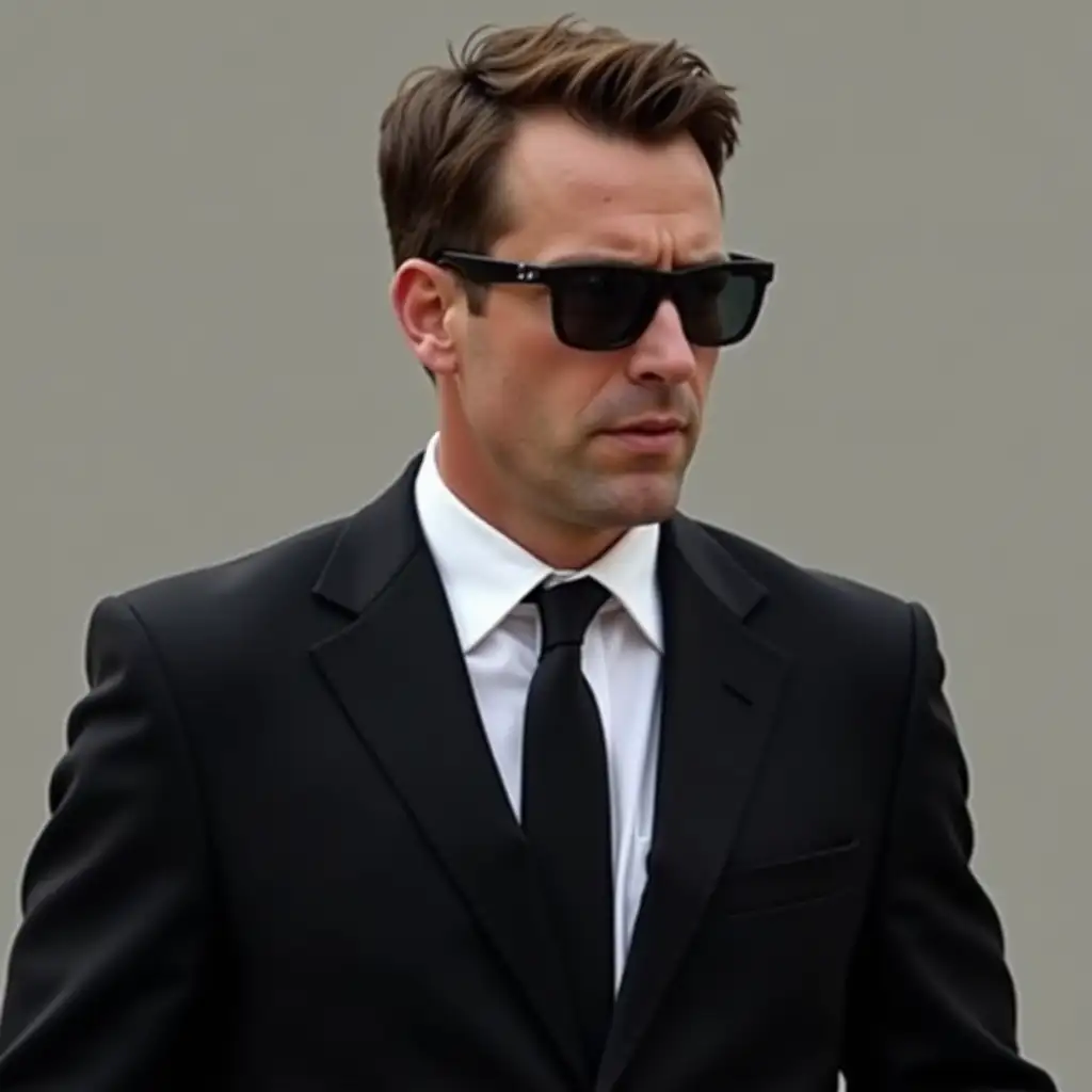 Federal Agent in Black Suit and Sunglasses with Brown Hair