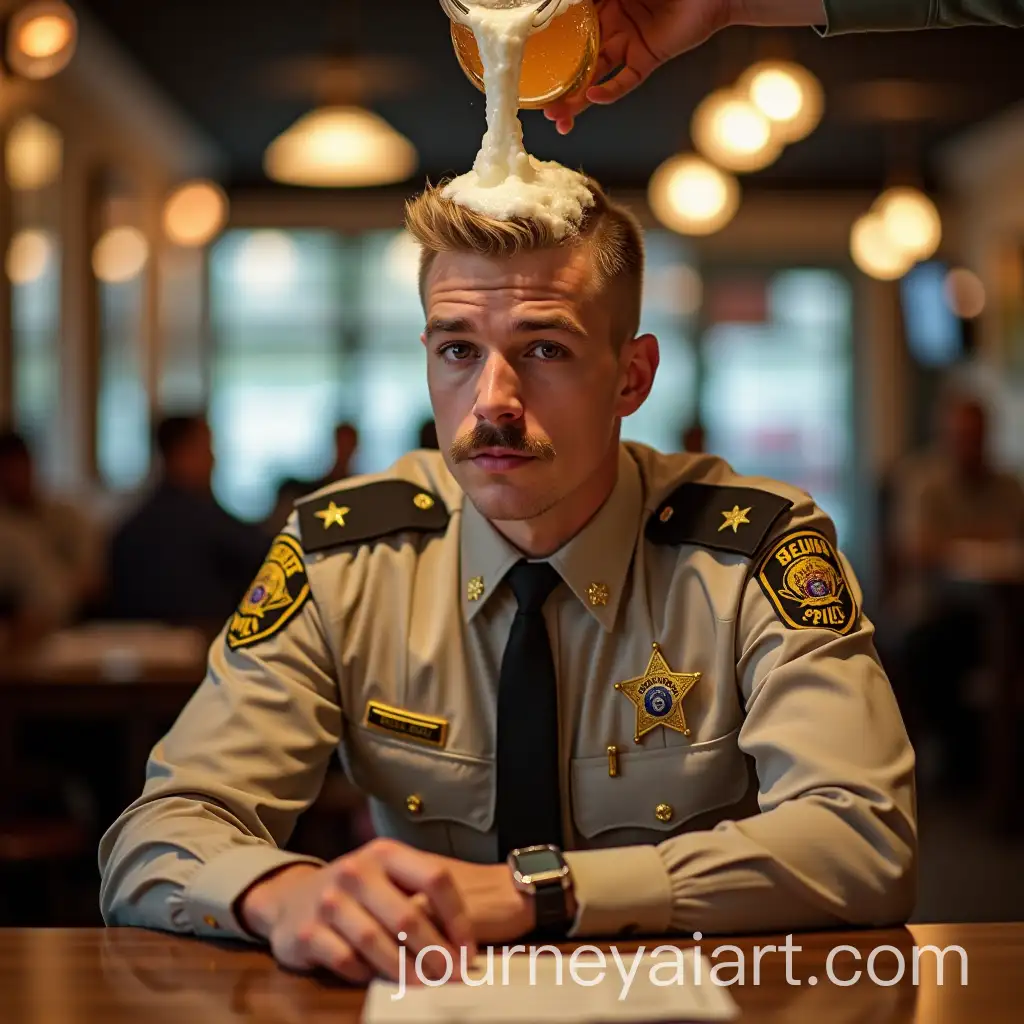 Caucasian-Deputy-Sheriff-in-Restaurant-with-Beer-Poured-Over-His-Head