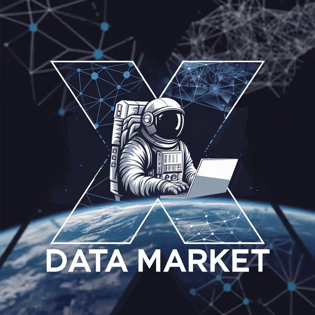 LOGO Design for Data Market Astronaut Blockchain and Data Analysis in Space Theme