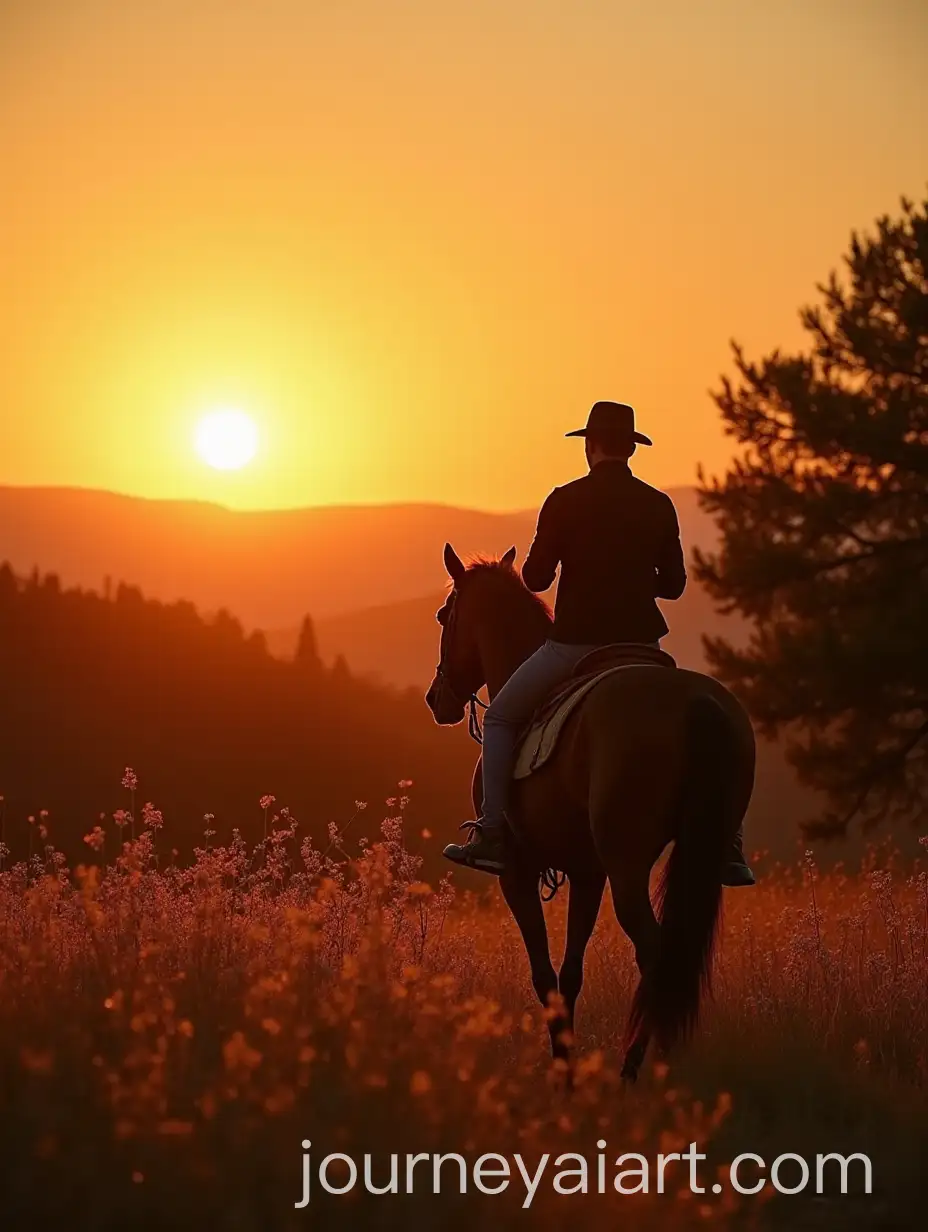 Alejandro-Graells-Riding-a-Horse-in-Tuscany-at-Sunset