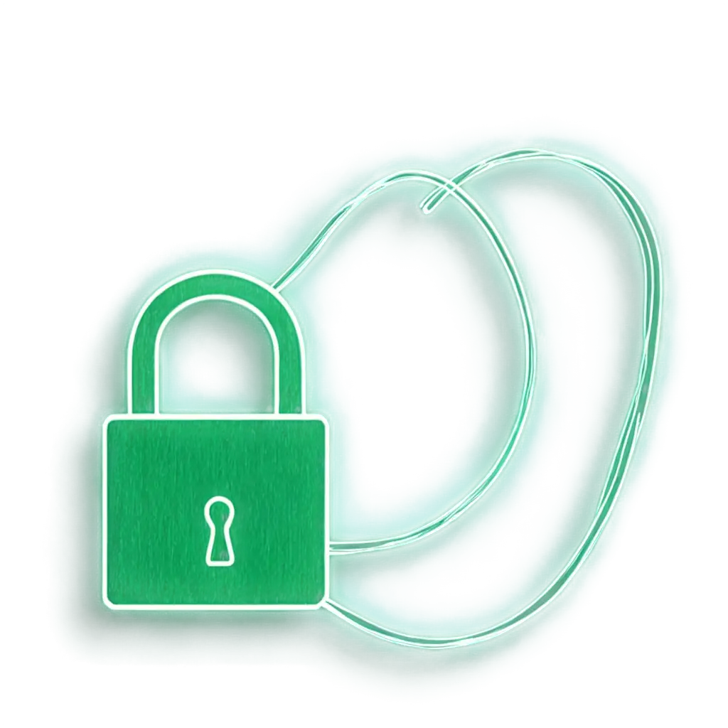 Flat-Cyber-Neon-Padlock-PNG-A-Symbol-of-Online-Security-with-Green-Filaments