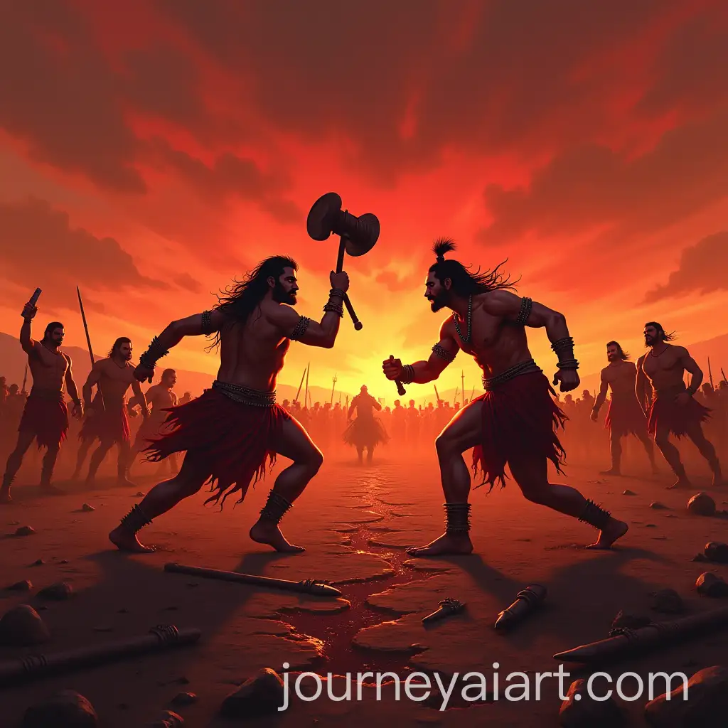 Epic-Battle-at-Dusk-Bhima-Charges-Toward-Duryodhana-in-a-Final-Showdown