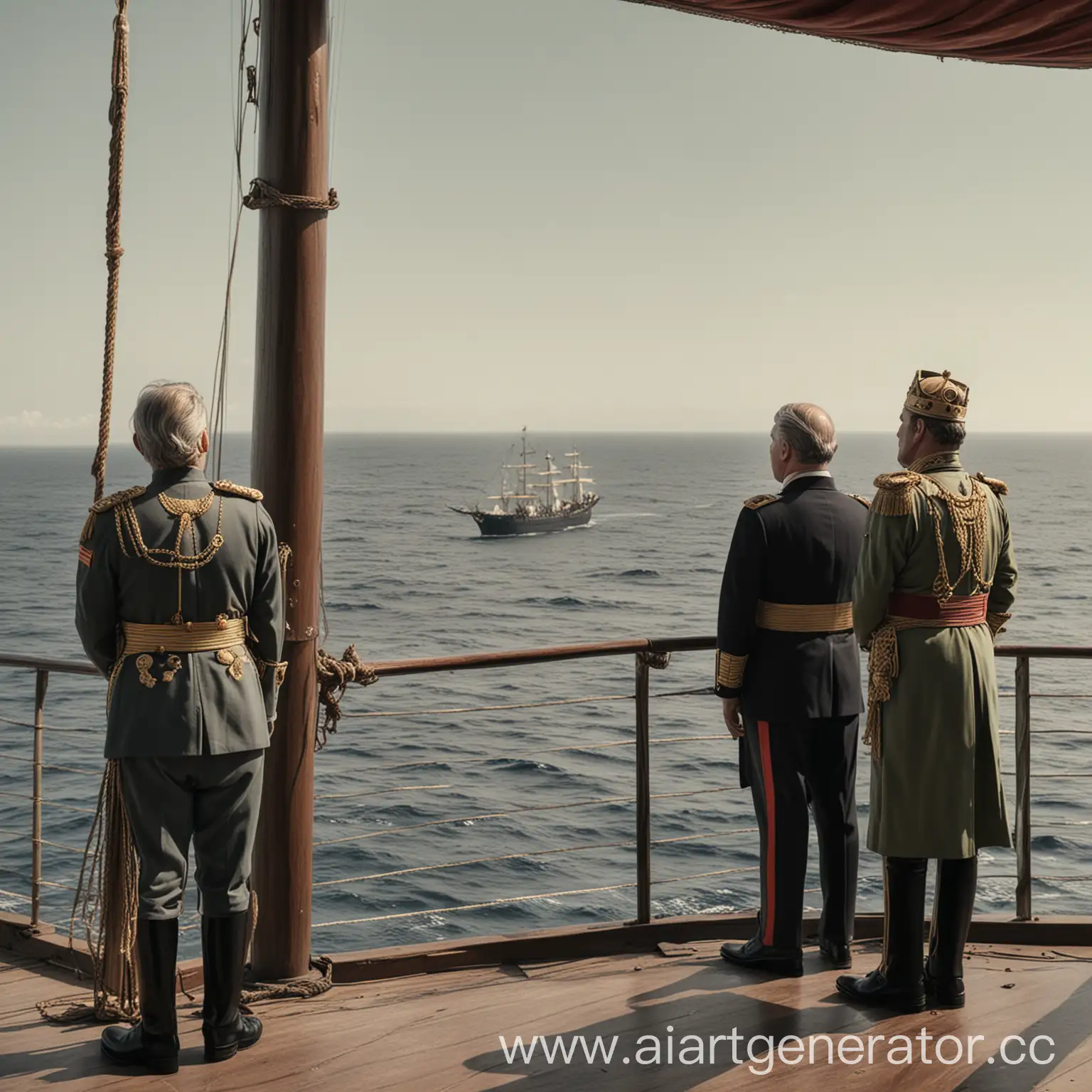 Emperor-General-and-King-Admiring-the-Ocean-from-a-Ship