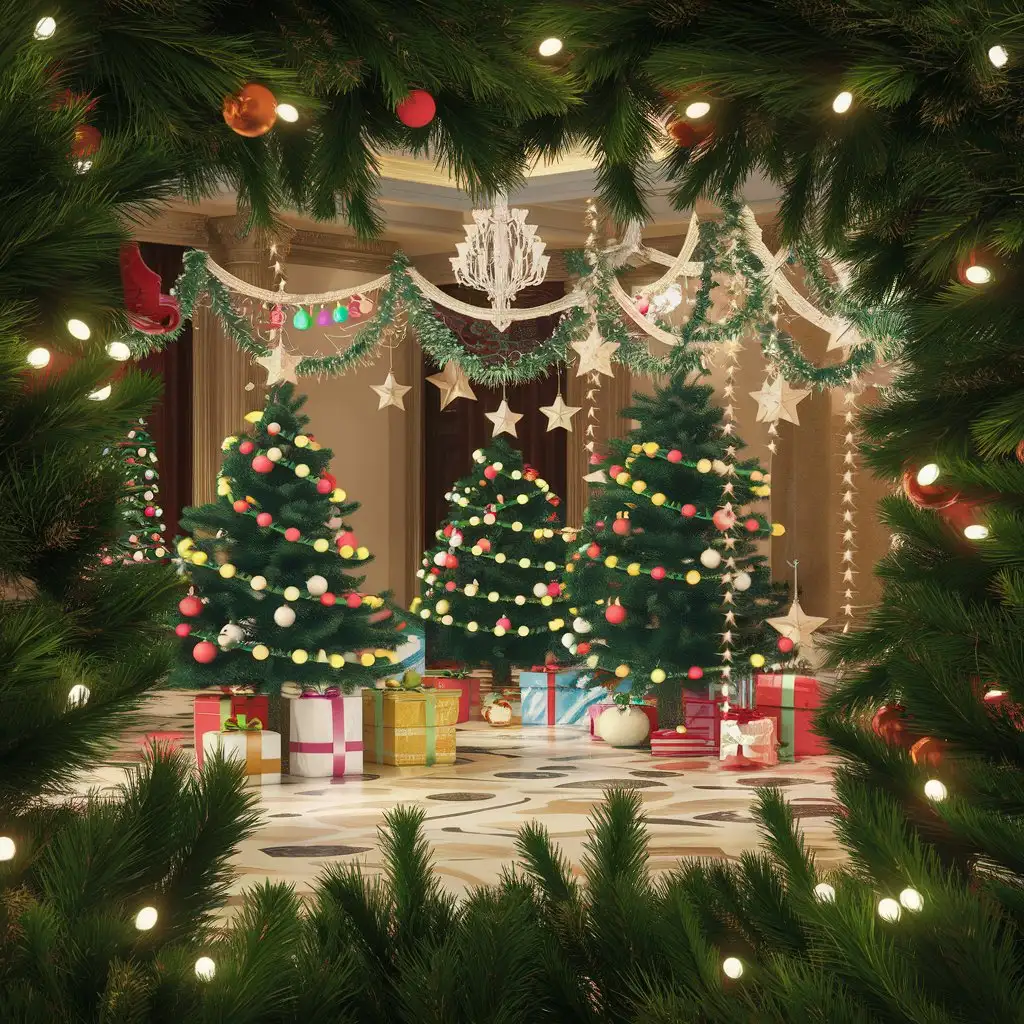 Inside-Pine-Tree-Branches-with-New-Year-Decorations-and-Special-Effects-in-3D-Animation