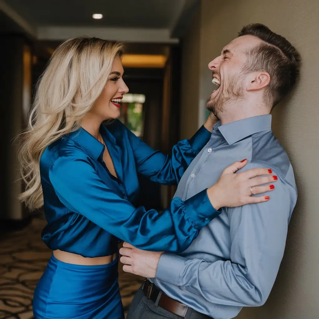 Playful-Moment-Between-Couple-in-Hotel-Corridor