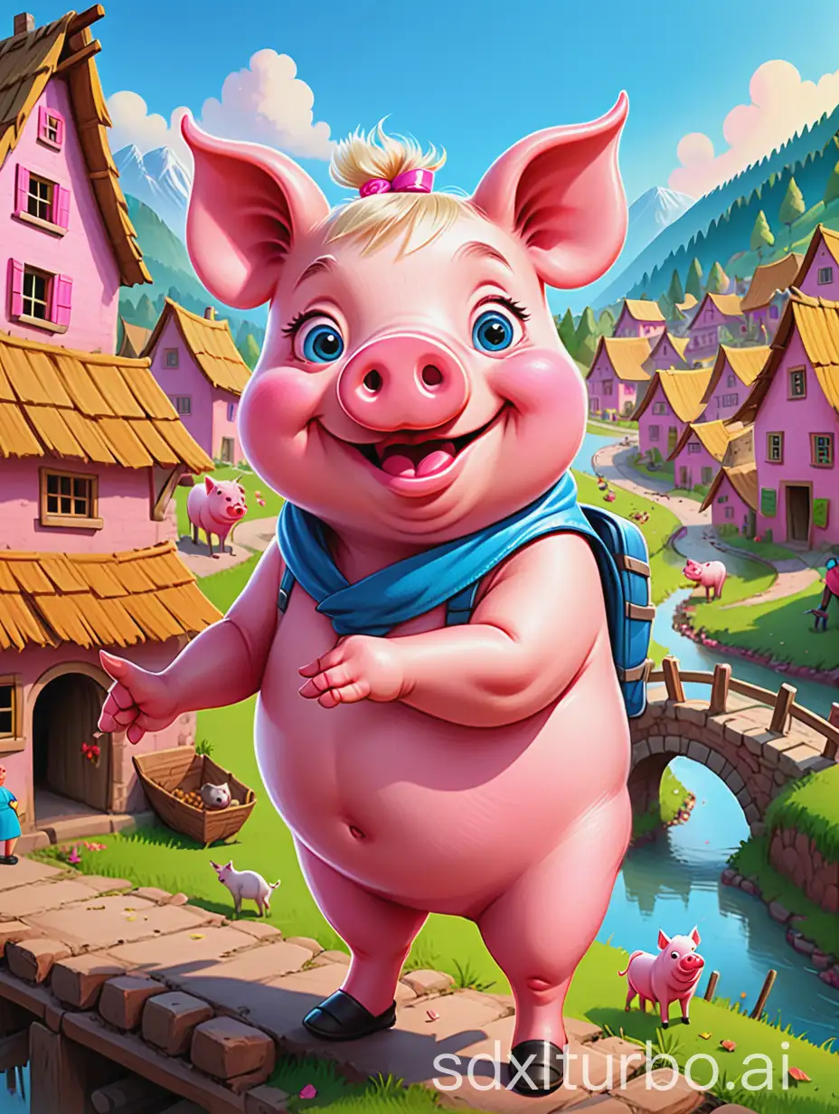 Pink-Pig-Helping-Villagers-in-a-Colorful-Village