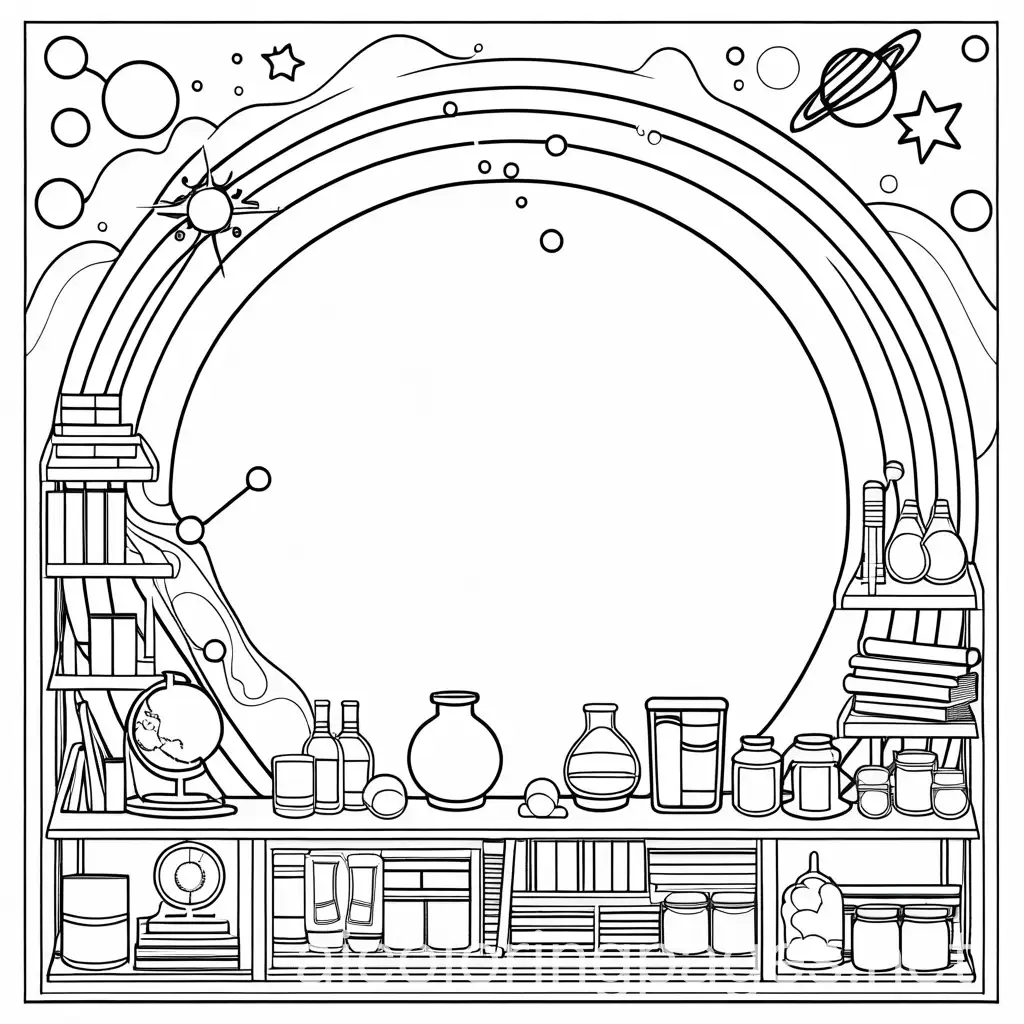 primary science physics, Coloring Page, black and white, line art, white background, Simplicity, Ample White Space. The background of the coloring page is plain white to make it easy for young children to color within the lines. The outlines of all the subjects are easy to distinguish, making it simple for kids to color without too much difficulty