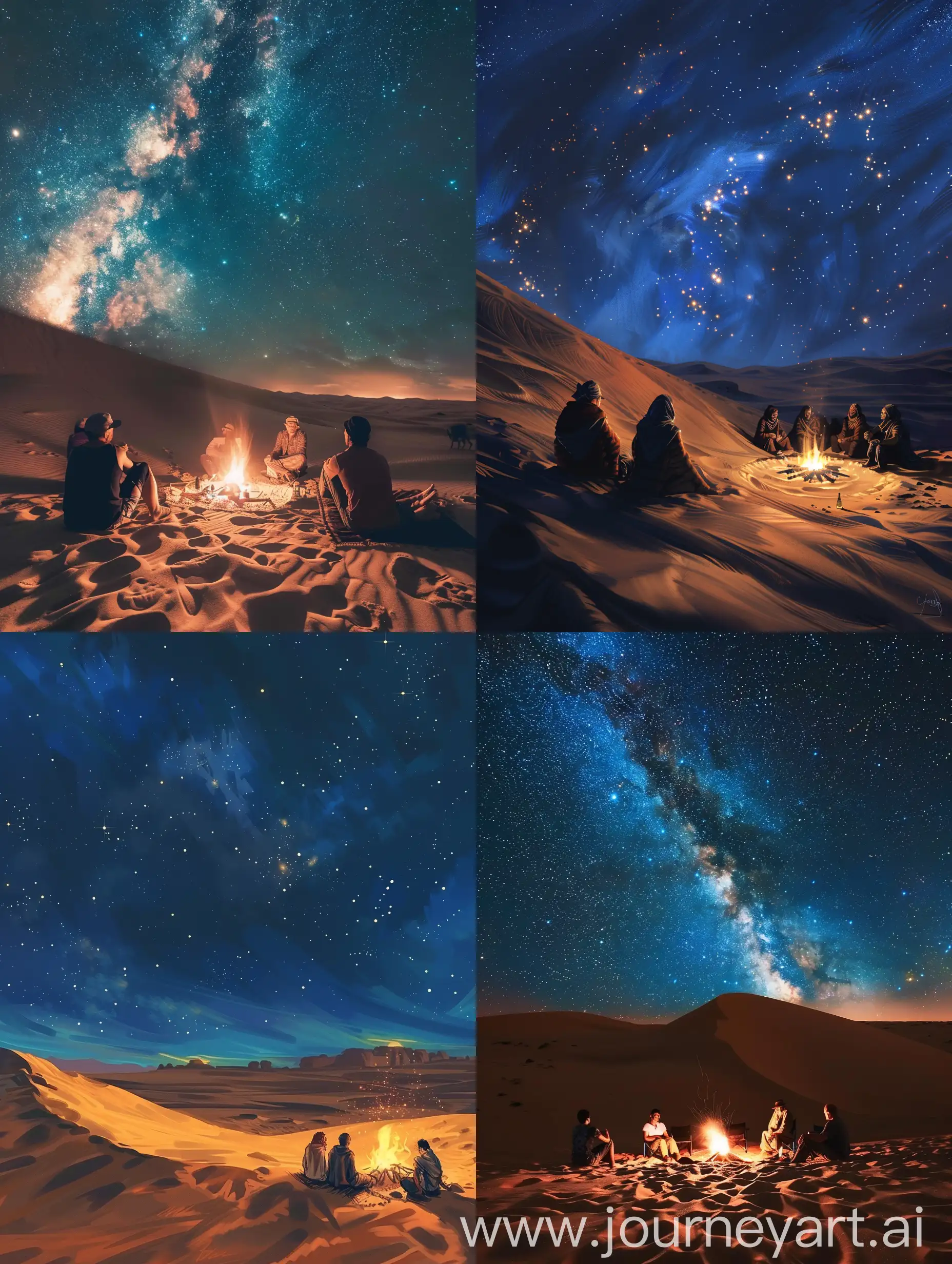 People-Sitting-on-Sand-Dunes-Admiring-Stars-at-Campfire