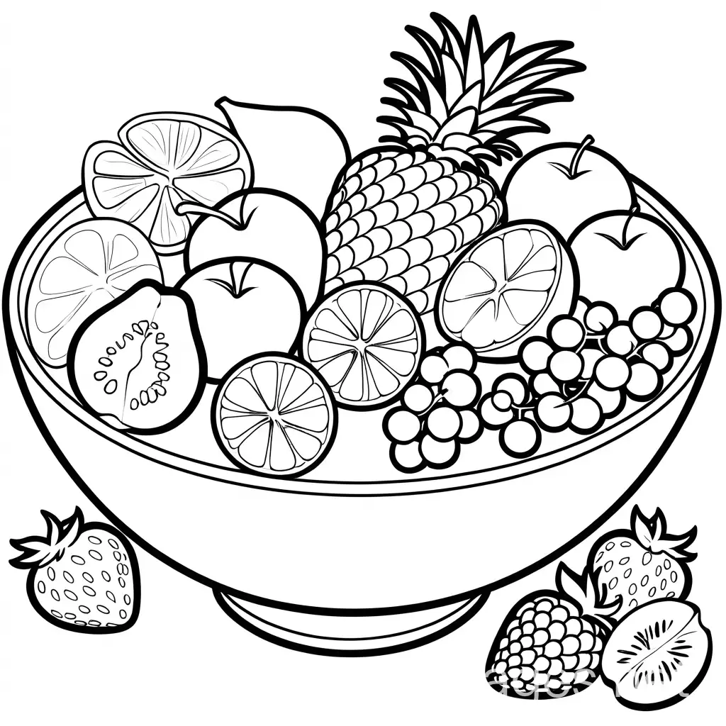 Coloring-Page-Fruit-Salad-Bowl-with-Strawberries-Oranges-and-Blueberries