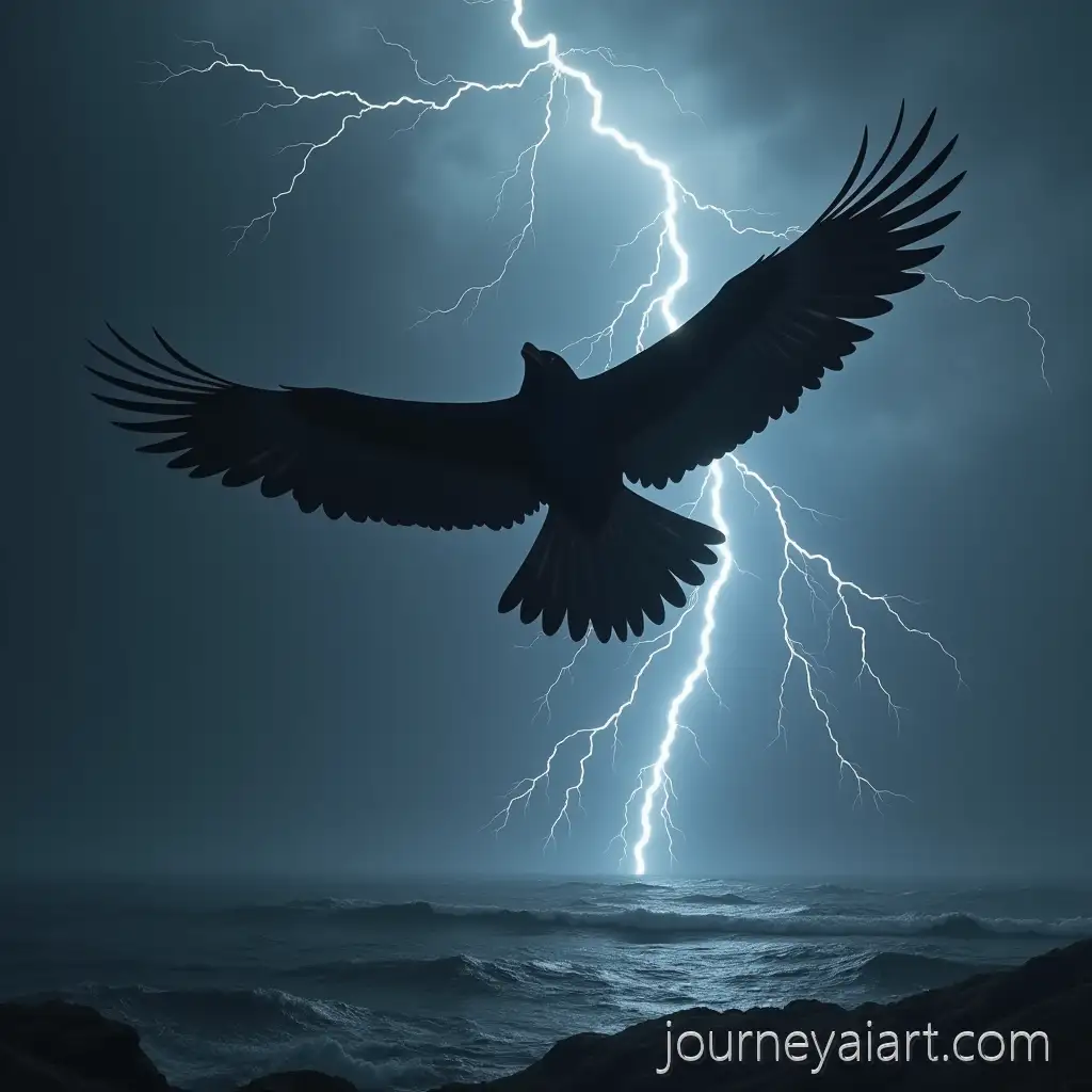 Majestic-Stormbird-Soaring-Over-Gray-Sea-Plain-in-Dramatic-Skies