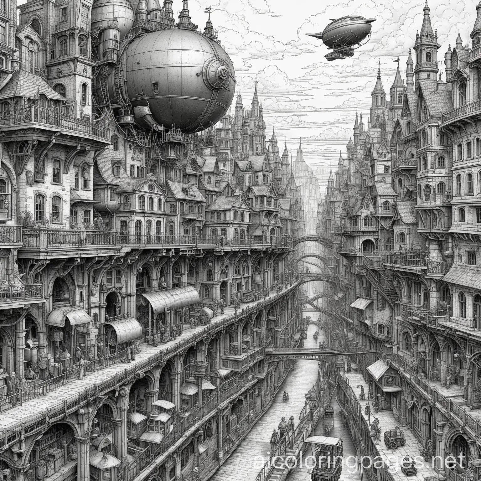 Steampunk-Fantasy-Cityscape-Airships-Gears-and-Creatures