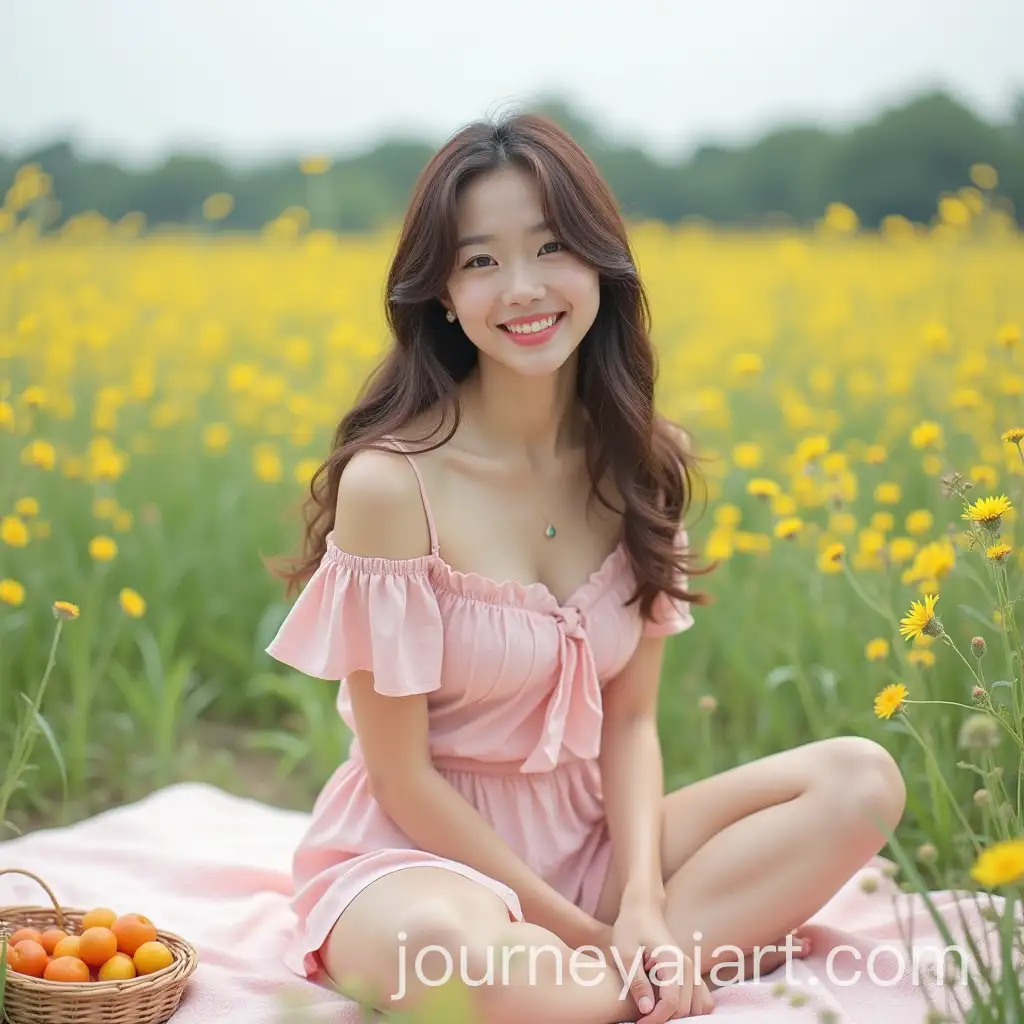 FairSkinned-Korean-Girl-Idol-Smiling-on-Picnic-Blanket-in-Flower-Field