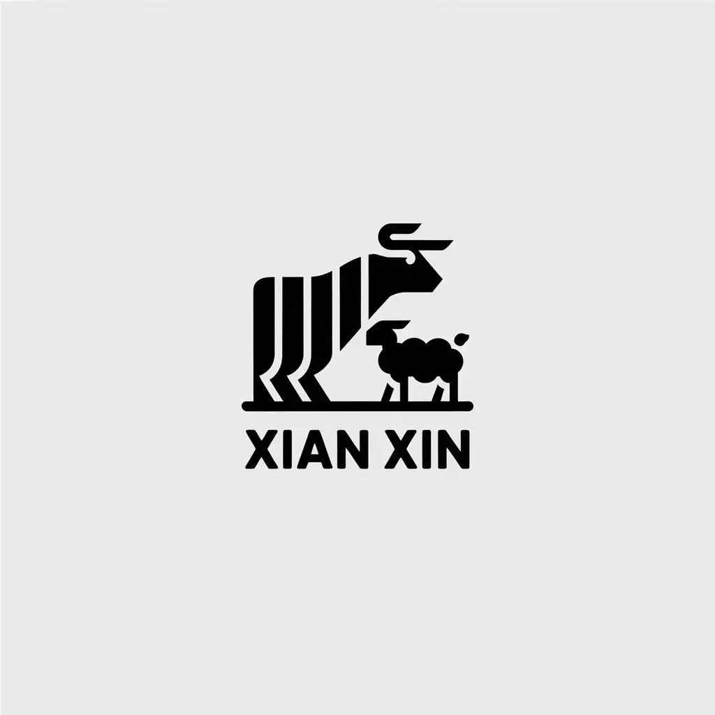 a vector logo design,with the text "Xian Xin", main symbol:ox, sheep,Minimalistic,be used in Retail industry,clear background