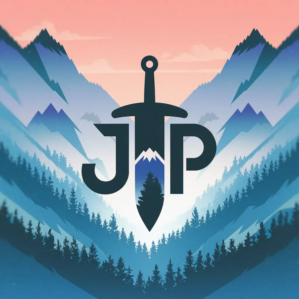 LOGO Design for JvP Minimalistic Sword with Mountain and Landscape Theme