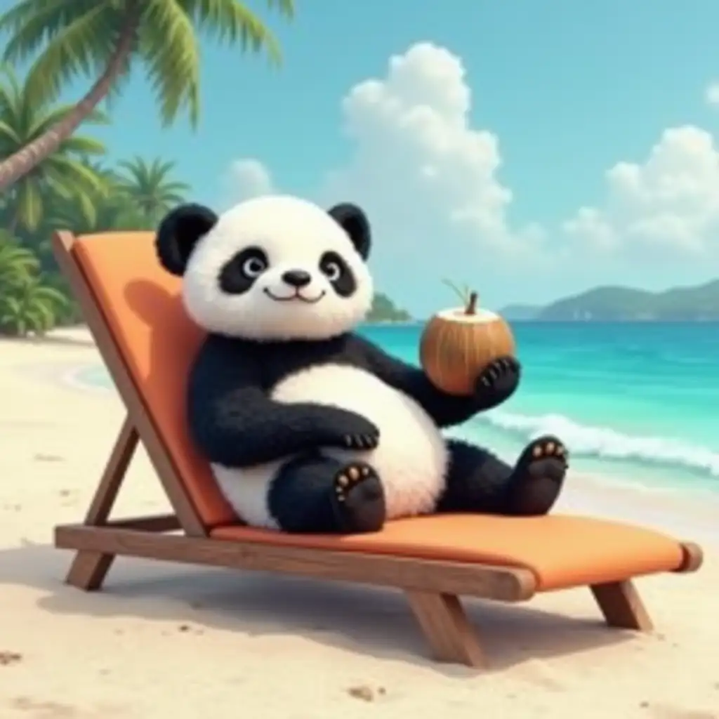 Panda-Relaxing-on-a-Beach-Lounger-with-Coconut-in-Hand