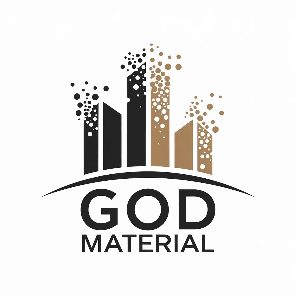 LOGO Design for God Material Vector Design with Building and Particles Symbol on Clear Background