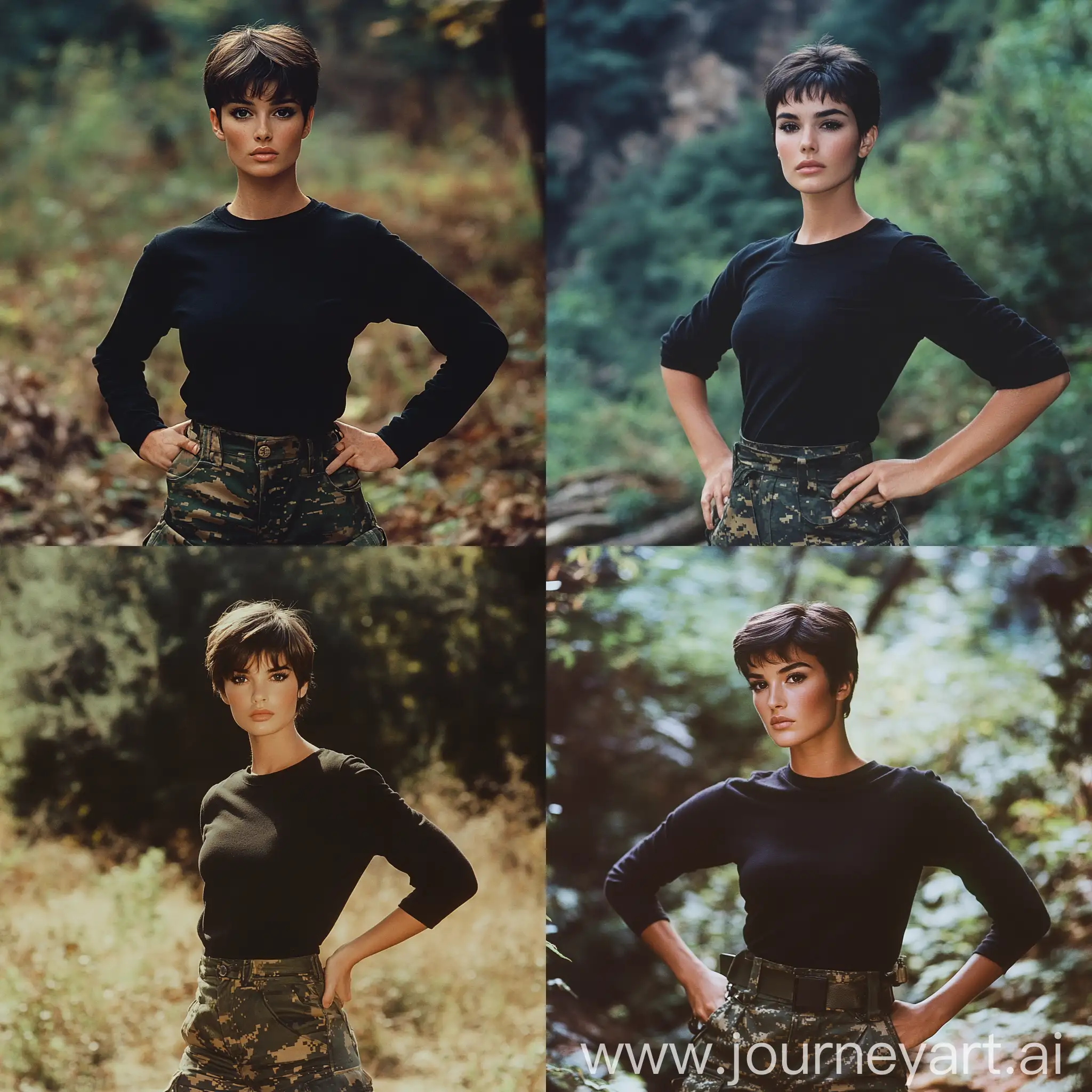 Demi-Moore-in-a-Forest-Setting-Casual-Style-with-Camo-Pants