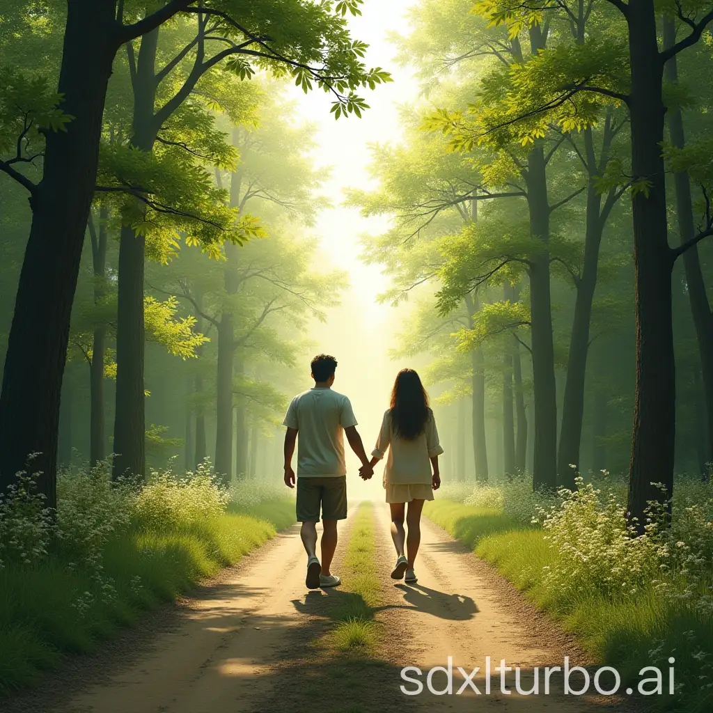 Couple-Walking-Hand-in-Hand-on-a-Road-Surrounded-by-Two-Sides-of-Nature