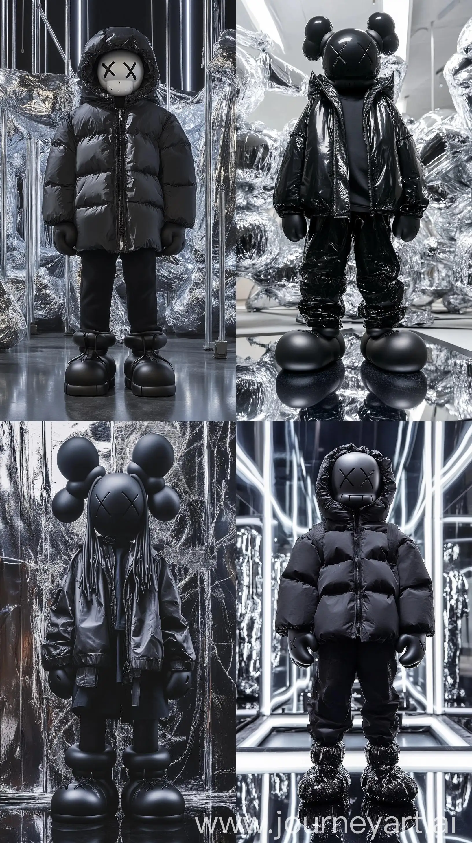 Fashionable-KAWS-Poses-in-Black-Balenciaga-High-Fashion-on-Chrome-Background