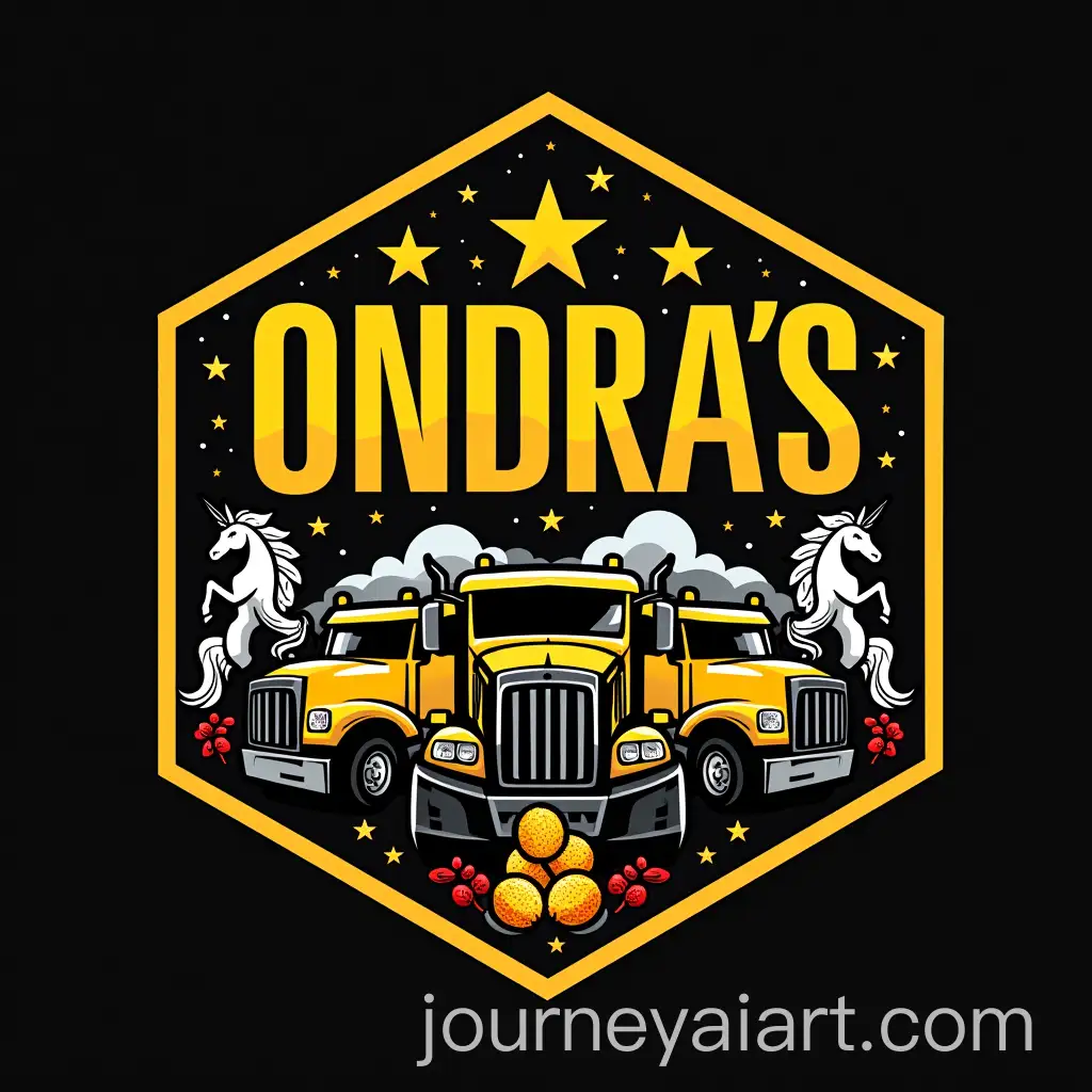 Abstract-Logo-of-Multiple-Teams-with-Octagon-Shape-Stars-Trucks-Unicorns-and-Honey-Pods