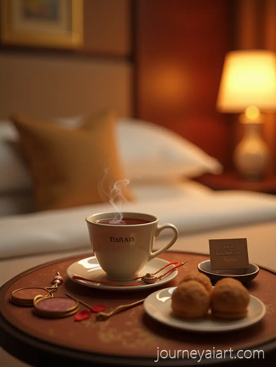 Cozy-Hotel-Bedroom-with-RakhiCozy-hotel-bedroom-scene-Tea-and-Indian-Sweets