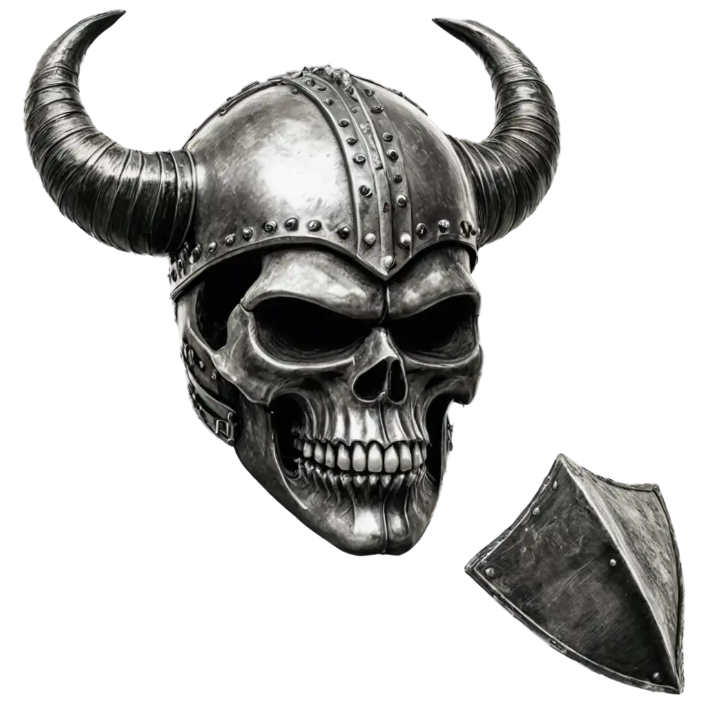 Viking-Skull-with-Huge-Horns-Helmet-PNG-Metal-Style-Black-and-White-Artwork