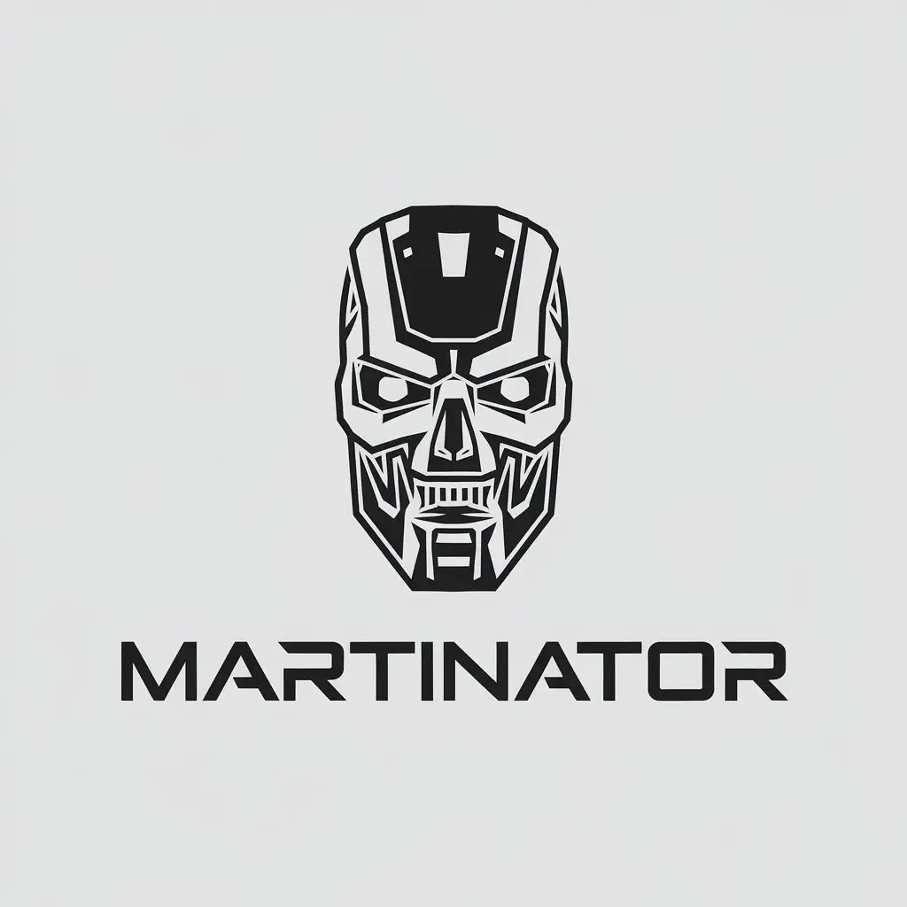 LOGO Design for Martinator Minimalistic Vector with Terminator Head Symbol and Clear Background