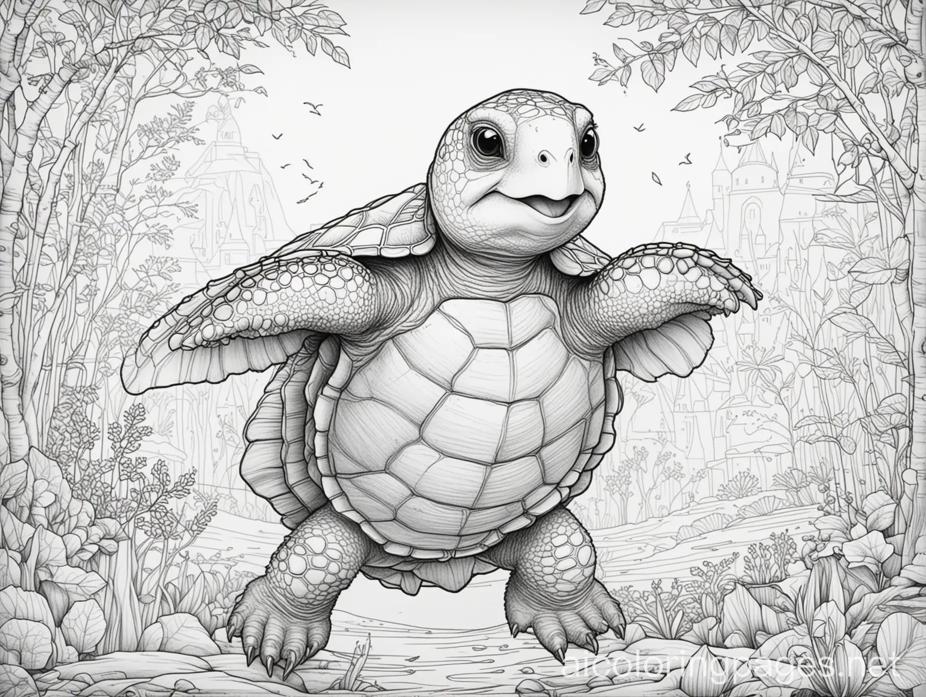 Simple-Happy-Turtle-Dancing-in-Cape-Coloring-Page