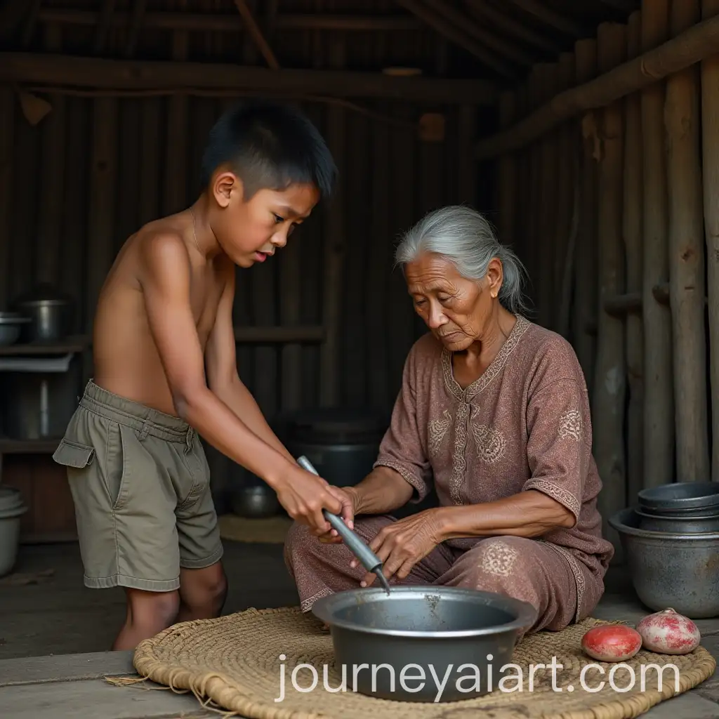 AI-Art-Prompt-ExpansionIndonesian-Teenage-Boy-Assisting-Elderly-Mother-in-Humble-Coastal-Hut-in-Sumatra