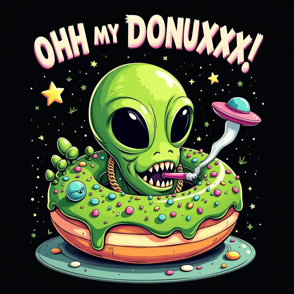 Vegan-Alien-Donut-and-Ice-Cream-Chef-TShirt-Design-with-UFO-and-Cannabis-Vibes