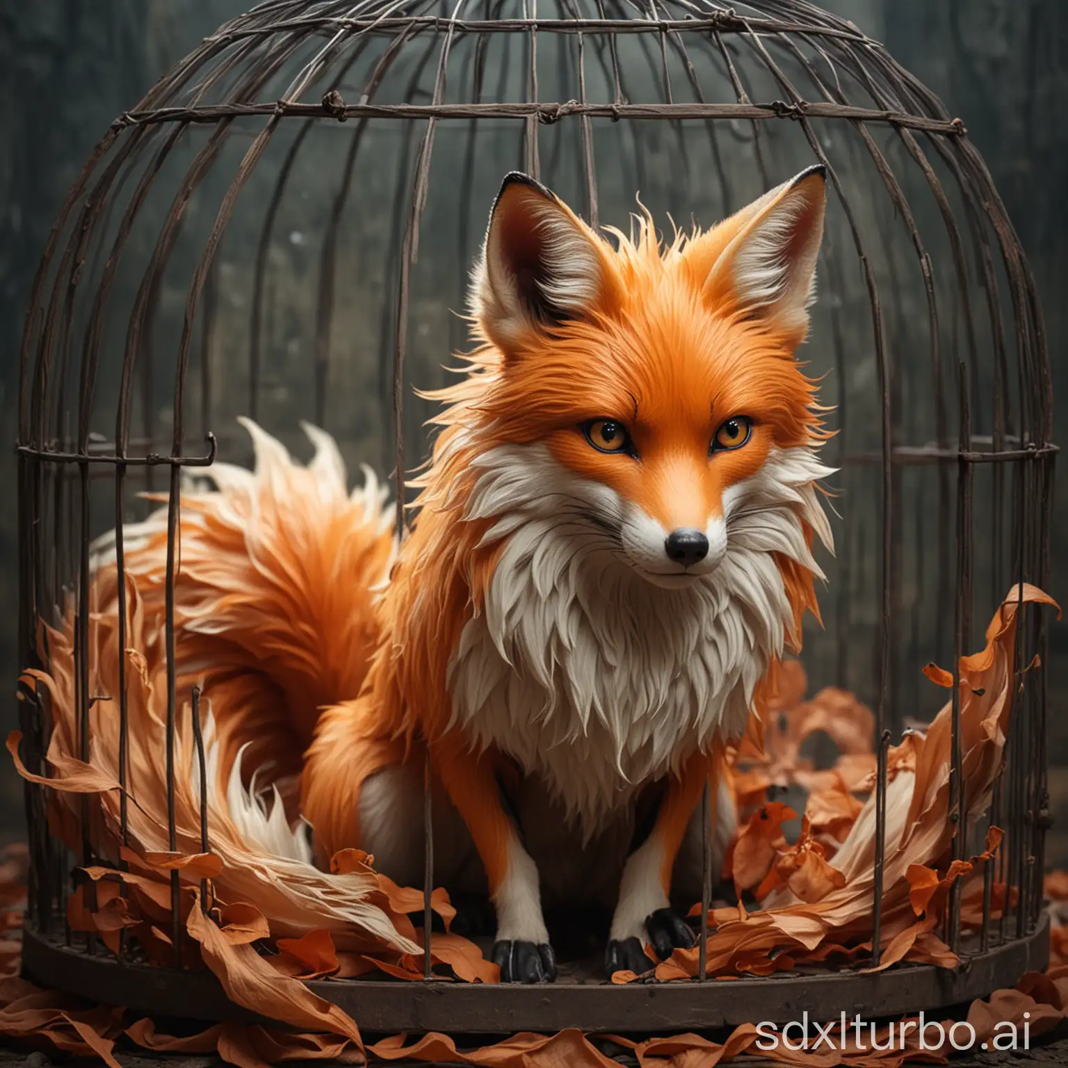 Anthropomorphic-NineTailed-Fox-in-a-Cage