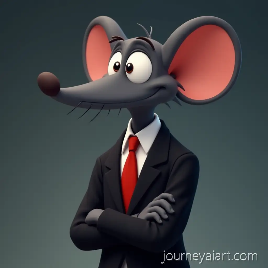 Confident-Dark-Gray-Mouse-in-Black-Suit-and-Red-Tie-Standing-Upright