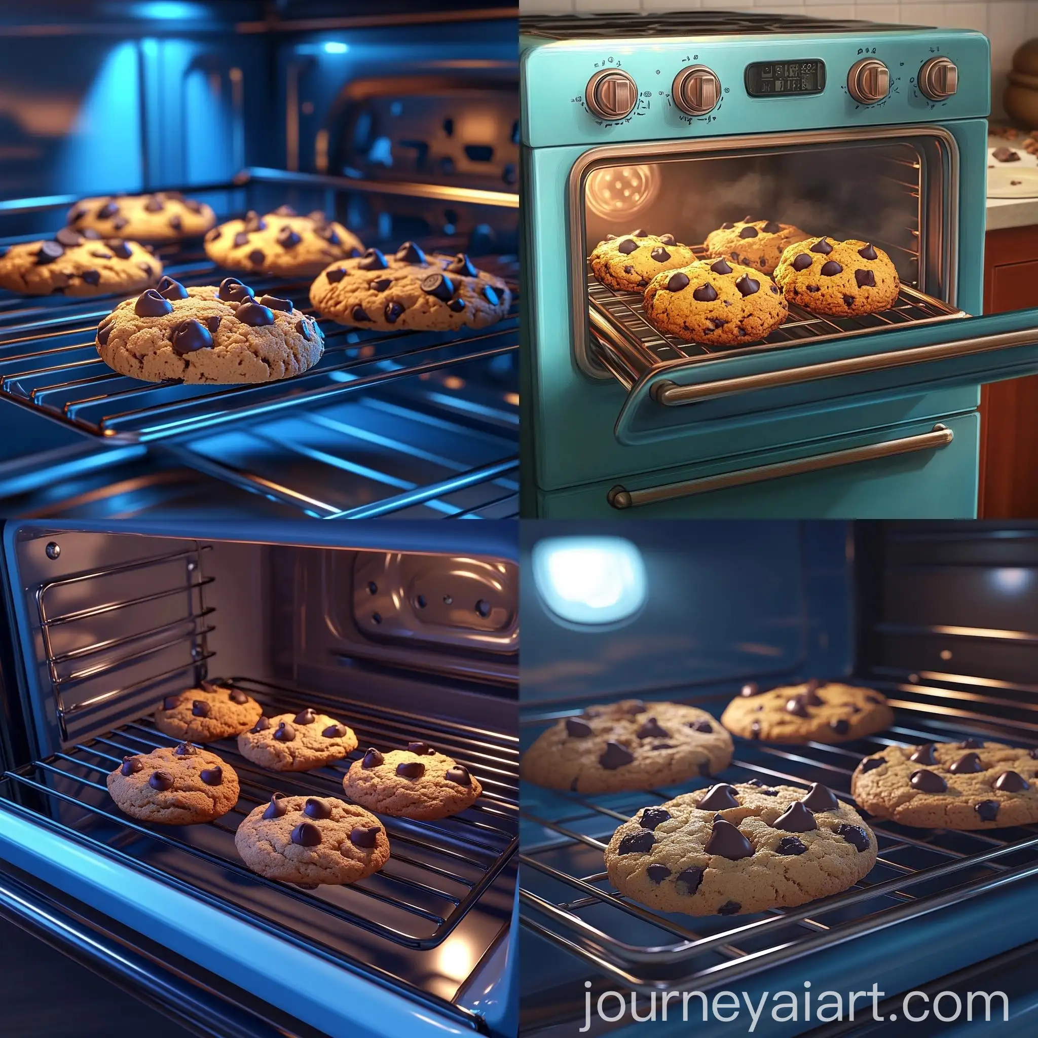 Golden-Brown-Chocolate-Chip-Cookies-in-a-Modern-Blue-Oven