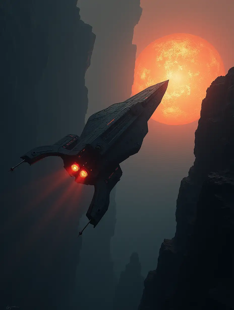 epic spaceships in duel doing an epic manoeuvre gothic volumetric light concept art rutkowski dore