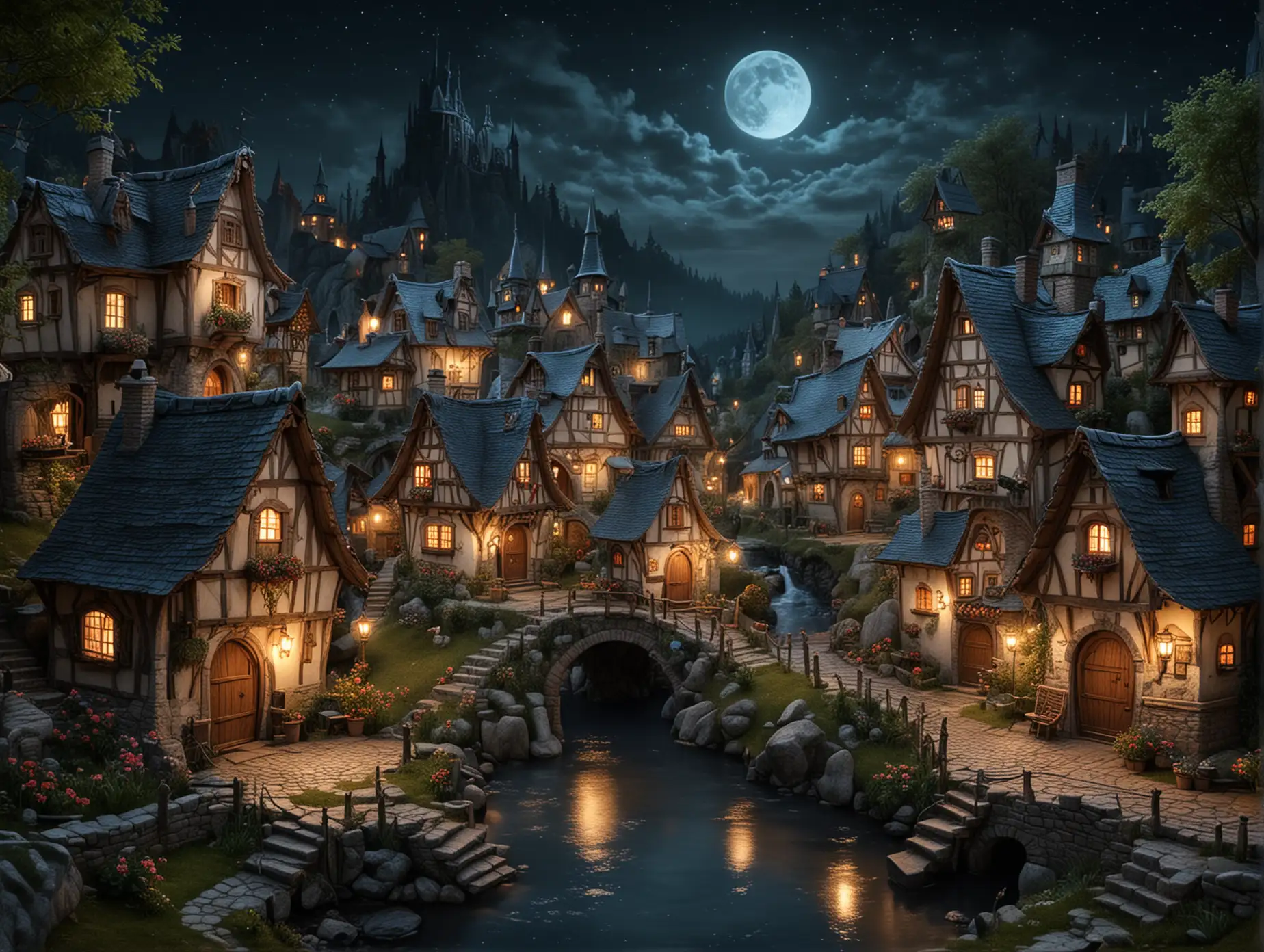 night in a fairytale little fantasy village