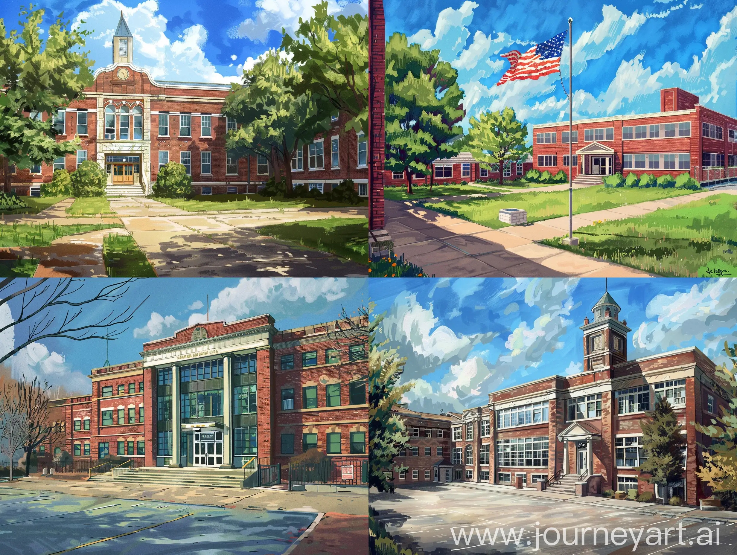 American-School-Exterior-in-Oil-Paint-Style