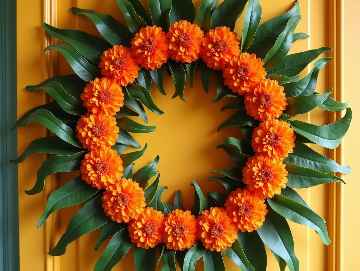 Traditional-Marigold-Flowers-and-Mango-Leaves-Toran-Door-Hanging