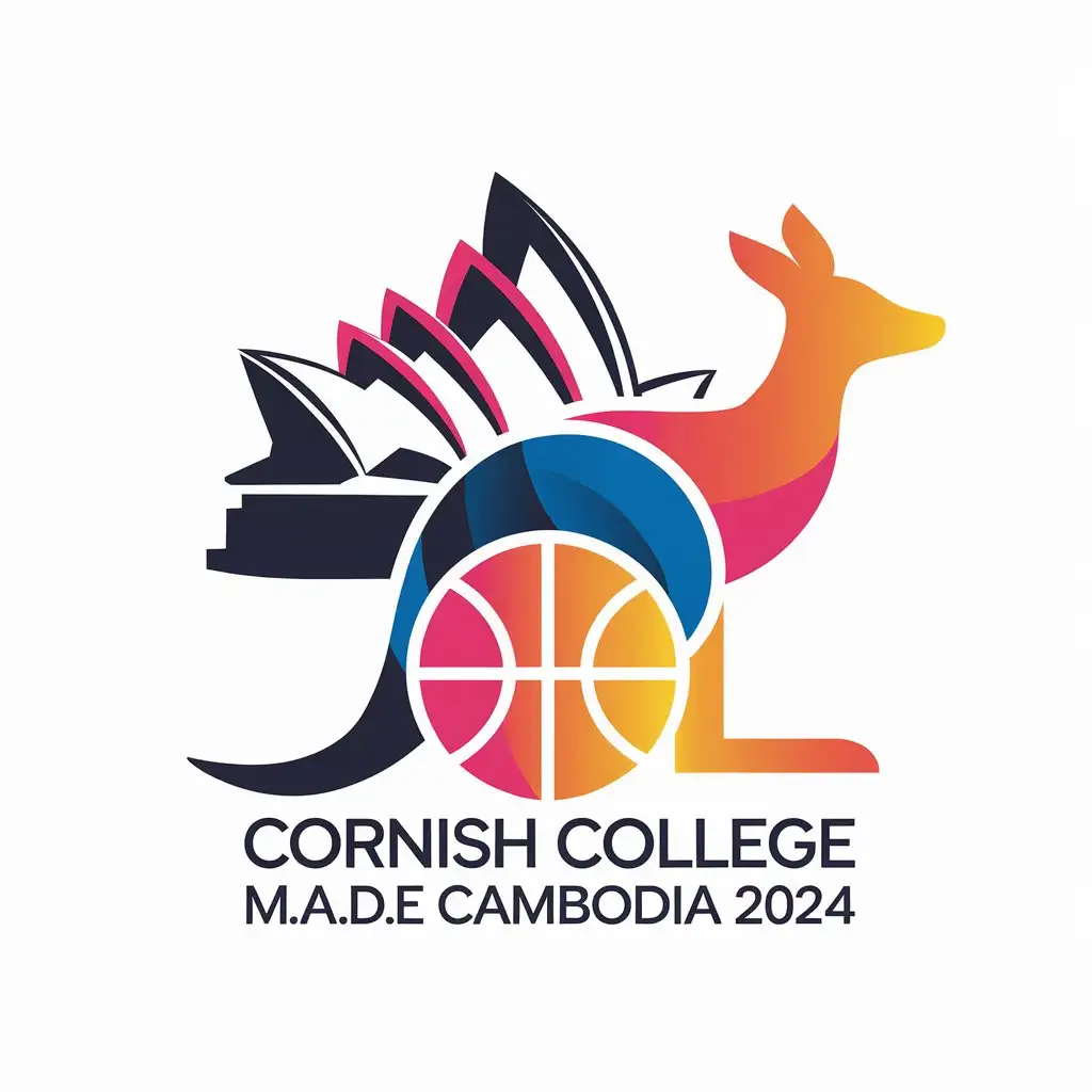 LOGO Design for Cornish College MADE Cambodia 2024 Iconic Australian Landmarks Animals and Basketball Theme