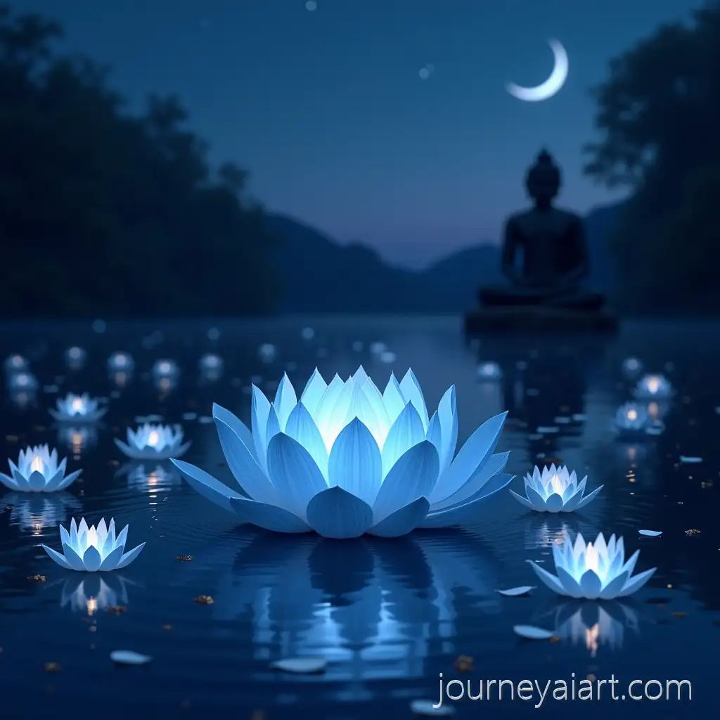 Mystical-Lotus-FlowerMystical-Lotus-at-Twilight-and-Floating-Lanterns-at-Twilight-with-Meditating-Monk