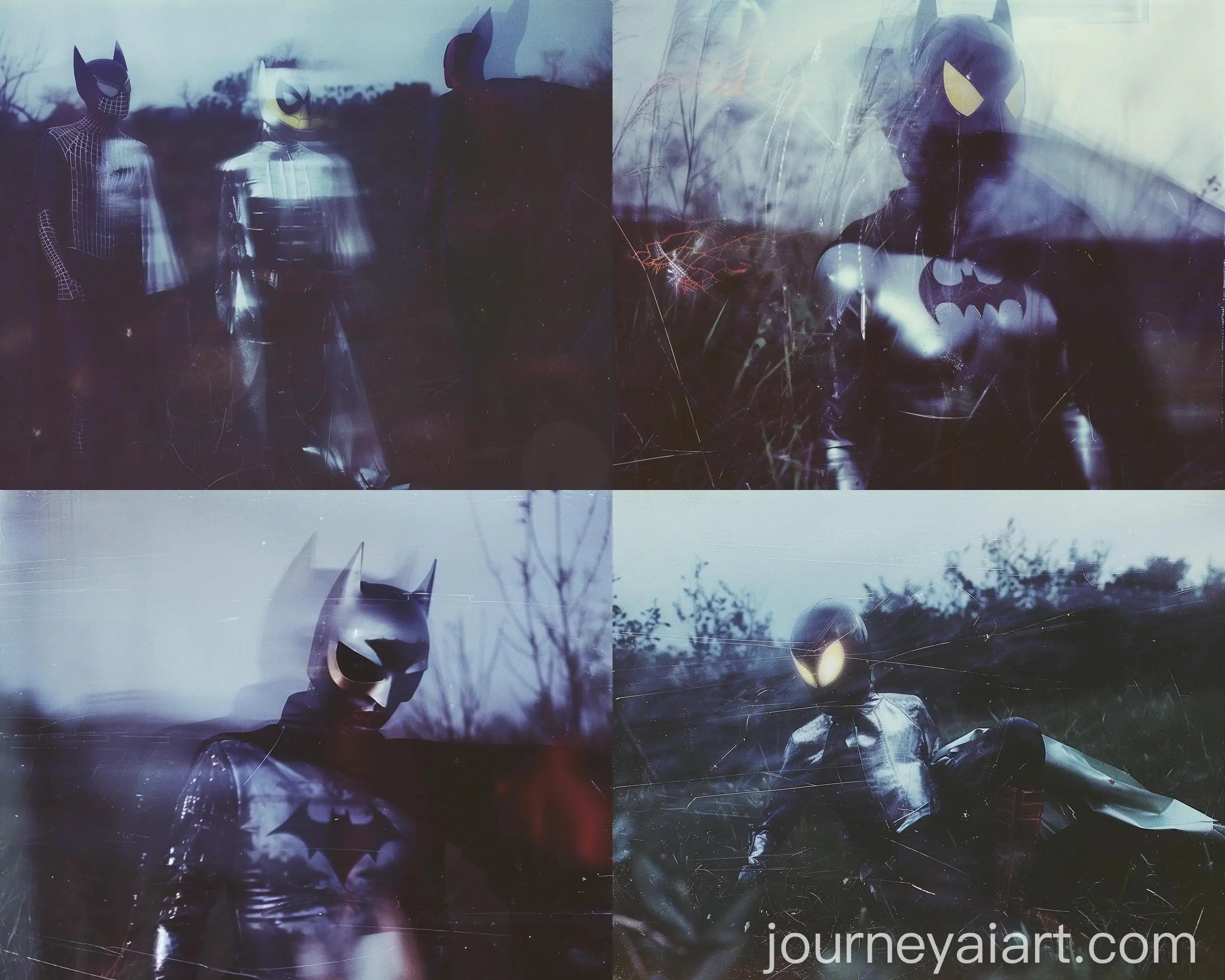 Hyper-Realistic-Hermes-Campaign-Silver-Chrome-Person-in-Batman-and-SpiderMan-Suit
