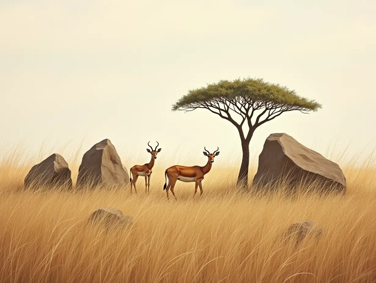 Savanna-Landscape-with-Sparse-Grass-and-Rocky-Outcrops