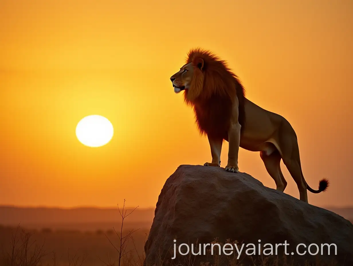 Majestic-Lion-on-Rock-in-African-Savanna-at-Sunset