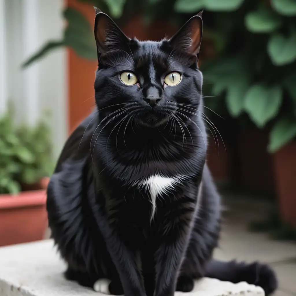 Mystical-Black-Cat-with-White-Chest-Prowling-in-Moonlit-Garden