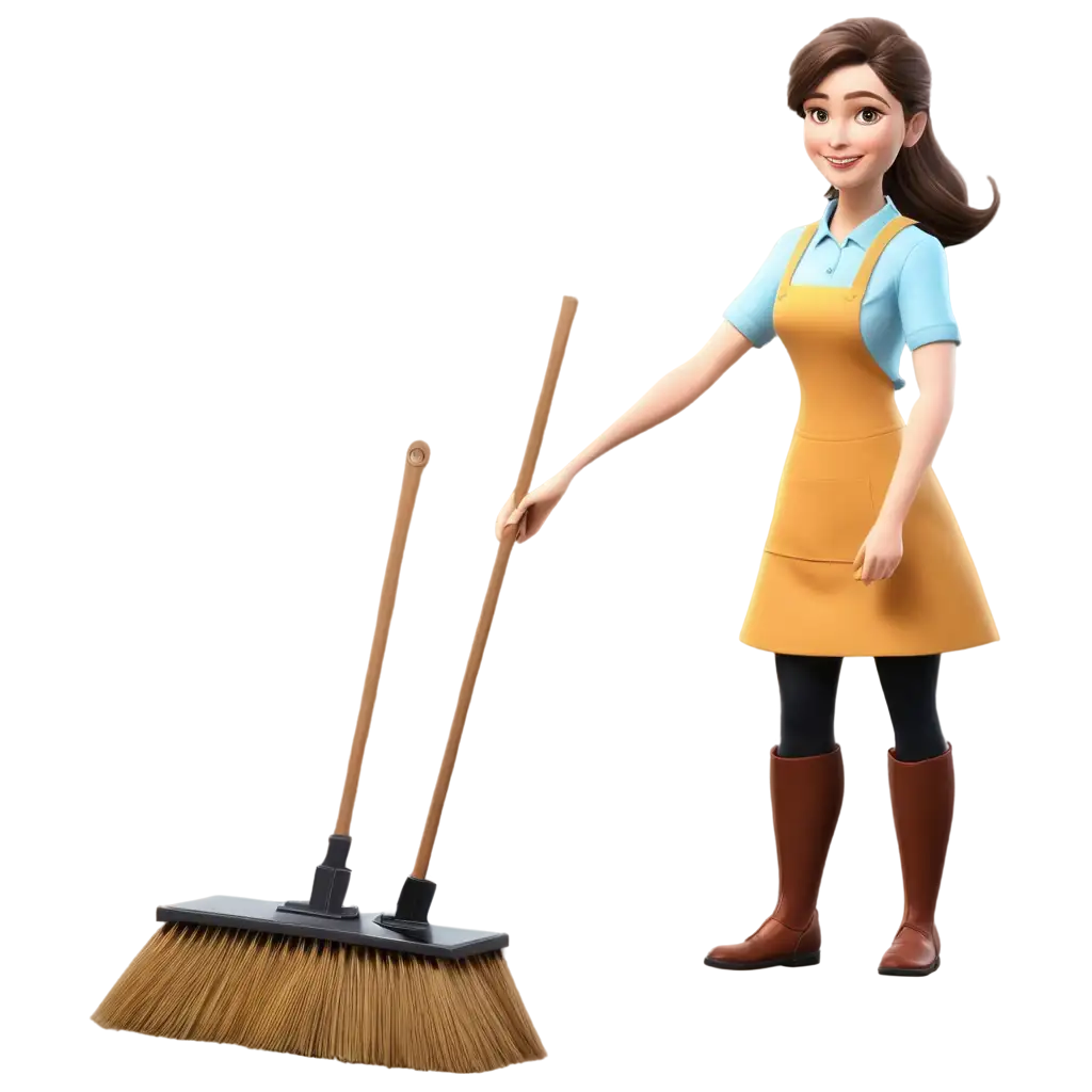 Cleaning-Coffee-Shop-with-Broom-PNG-3D-AI-Art-Image-for-Professional-Use