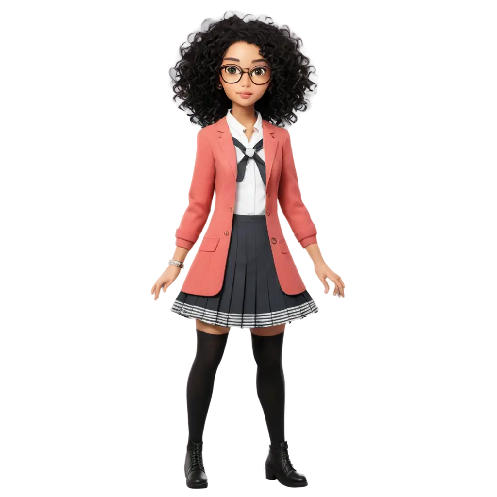 Anime-PNG-Image-of-a-Black-Asian-African-Female-with-Afro-and-Glasses-in-Japanese-School-Dress-Full-Body-Style